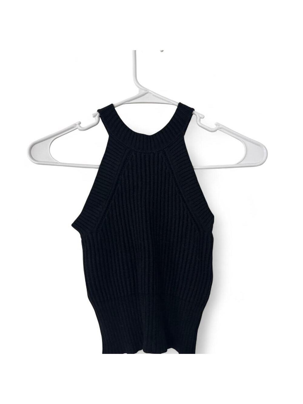 Brandy Melville 90s Classic Black Cable-knit Ribbed Halter Sweater Top One Size